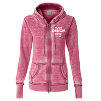 J. America Women's Zen Fleece Full-Zip Hooded Sweatshirt, Wildberry, Front view, Mockup
