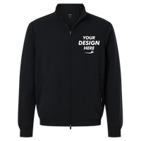 Jaanuu Men's Wolfe Everyday Full-Zip 6-Pocket Scrub Jacket, Black, Front view, Mockup