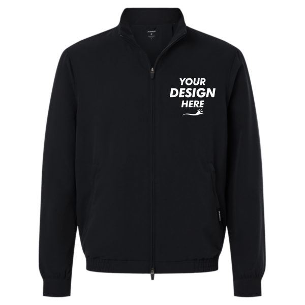 Jaanuu Men's Wolfe Everyday Full-Zip 6-Pocket Scrub Jacket, Black, Front view, Mockup