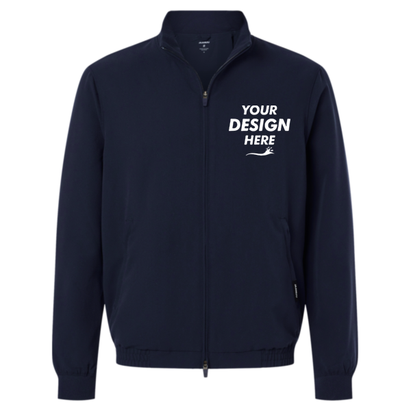 Jaanuu Men's Wolfe Everyday Full-Zip 6-Pocket Scrub Jacket, Midnight Navy, Front view, Mockup