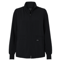 Jaanuu Women's Ceri Essential Full-Zip 6-Pocket Scrub Jacket, Black, Front view