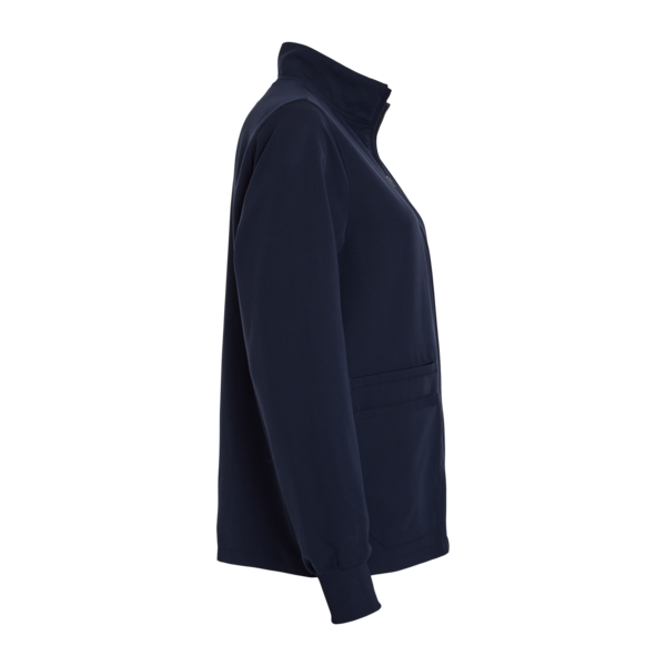 Jaanuu Women's Ceri Essential Full-Zip 6-Pocket Scrub Jacket, Midnight Navy, Right Sleeve view
