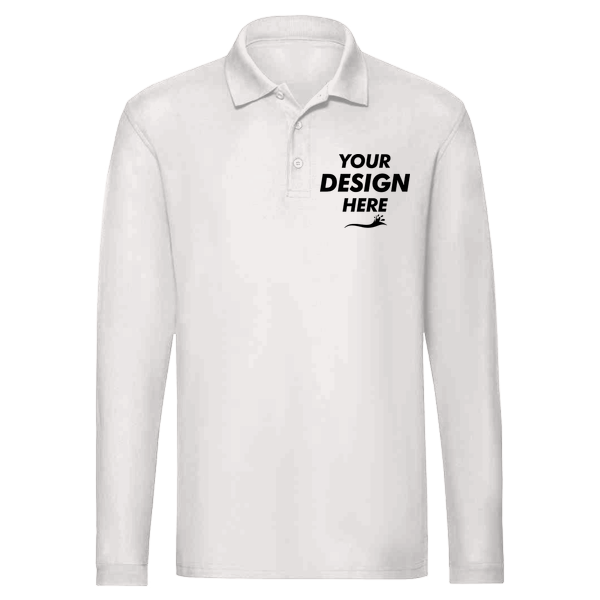 Jerzees Men's Dri-Power® Long Sleeve Polo, White, Front view, Mockup