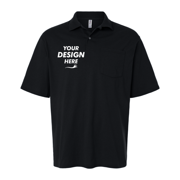 Jerzees Men's Dri-Power® Polo with Pocket, Black, Front view, Mockup