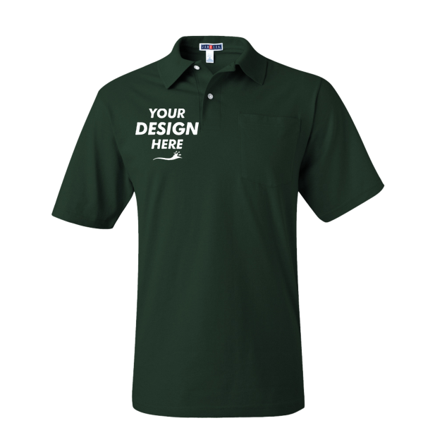 Jerzees Men's Dri-Power® Polo with Pocket, Forest Green, Front view, Mockup