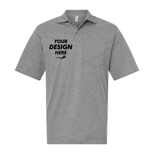 Jerzees Men's Dri-Power® Polo with Pocket, Oxford, Front view, Mockup
