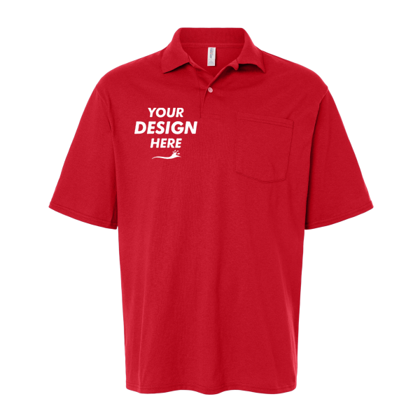Jerzees Men's Dri-Power® Polo with Pocket, True Red, Front view, Mockup