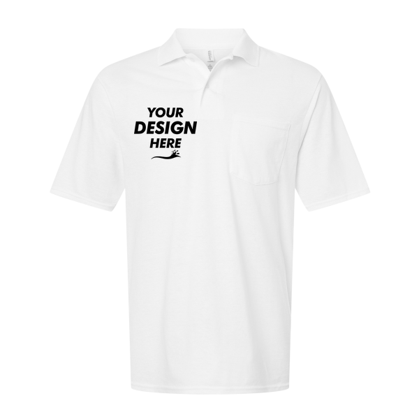 Jerzees Men's Dri-Power® Polo with Pocket, White, Front view, Mockup