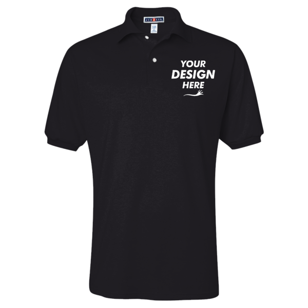 Jerzees Men's SpotShield® 50/50 Polo, Black, Front view, Mockup