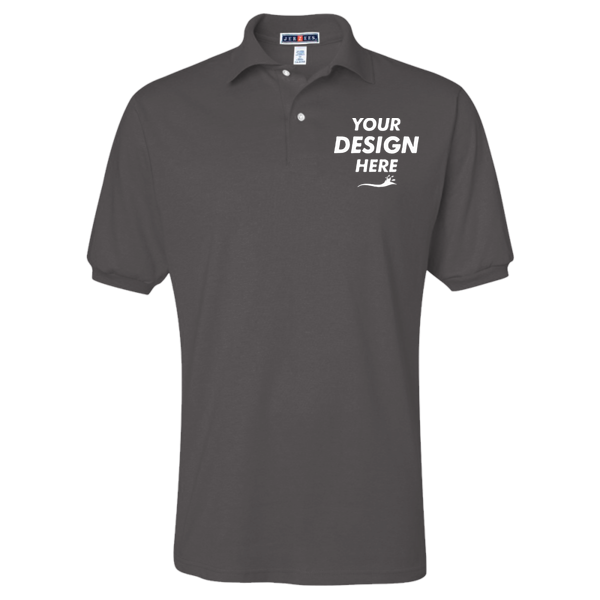 Jerzees Men's SpotShield® 50/50 Polo, Charcoal Grey, Front view, Mockup