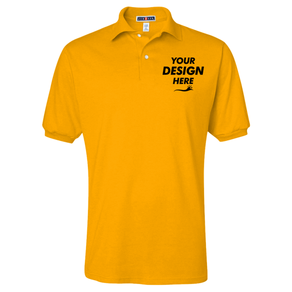 Jerzees Men's SpotShield® 50/50 Polo, Gold, Front view, Mockup