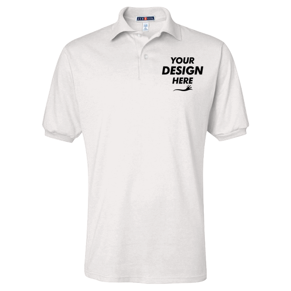 Jerzees Men's SpotShield® 50/50 Polo, White, Front view, Mockup
