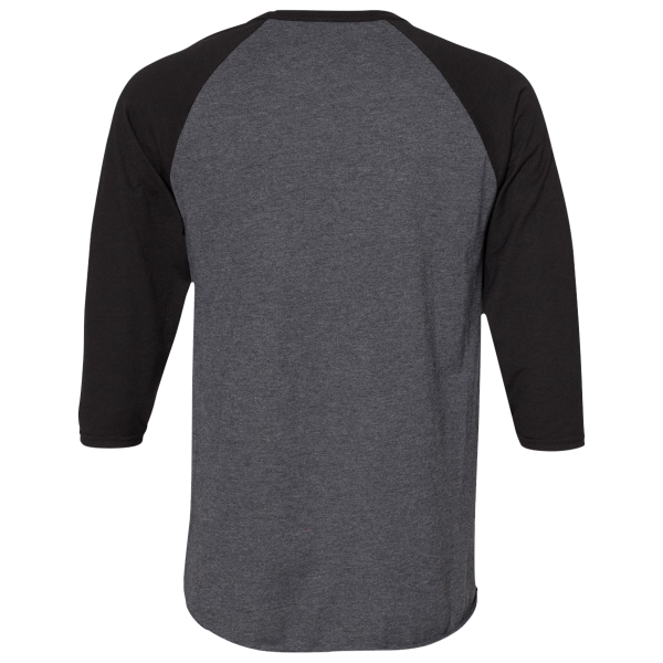 Jerzees Premium Blend Ringspun Three-Quarter Sleeve Raglan Baseball T-Shirt, Black Ink Heather / Black Ink, Back view