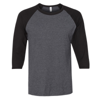 Jerzees Premium Blend Ringspun Three-Quarter Sleeve Raglan Baseball T-Shirt, Black Ink Heather / Black Ink, Front view
