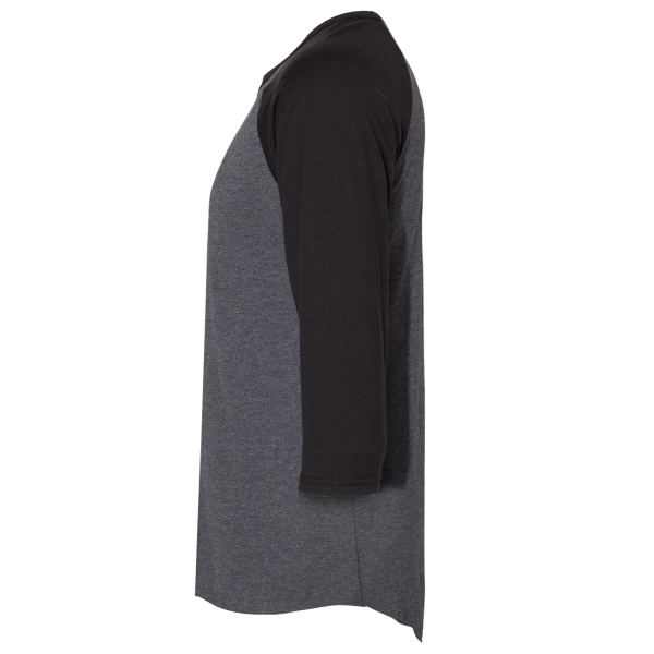 Jerzees Premium Blend Ringspun Three-Quarter Sleeve Raglan Baseball T-Shirt, Black Ink Heather / Black Ink, Left Sleeve view