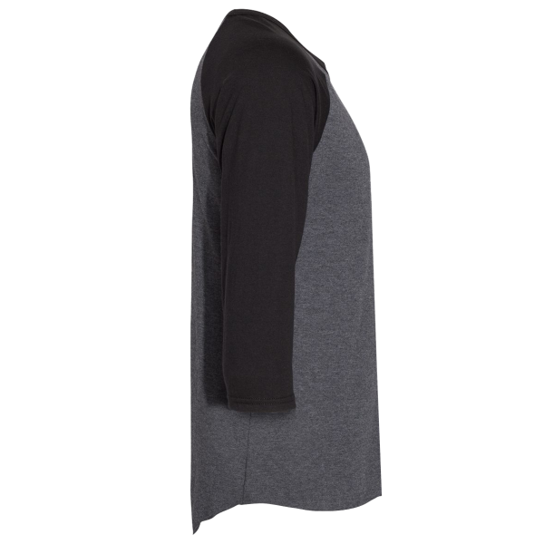 Jerzees Premium Blend Ringspun Three-Quarter Sleeve Raglan Baseball T-Shirt, Black Ink Heather / Black Ink, Right Sleeve view