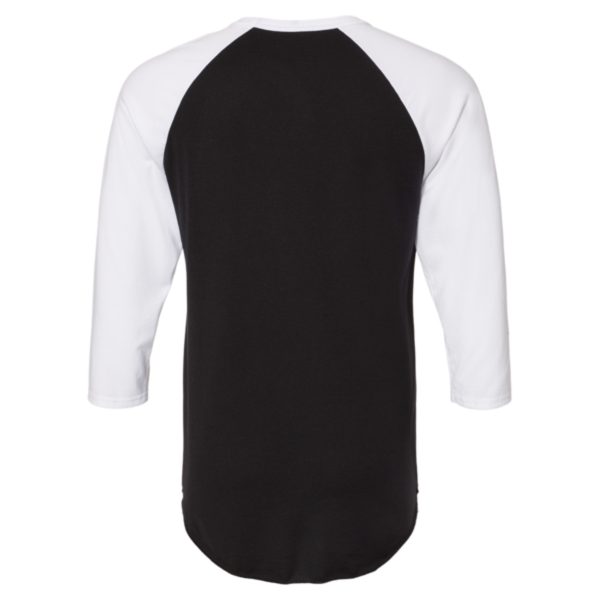 Jerzees Premium Blend Ringspun Three-Quarter Sleeve Raglan Baseball T-Shirt, Black Ink / White, Back view