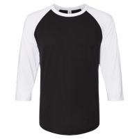 Jerzees Premium Blend Ringspun Three-Quarter Sleeve Raglan Baseball T-Shirt, Black Ink / White, Front view