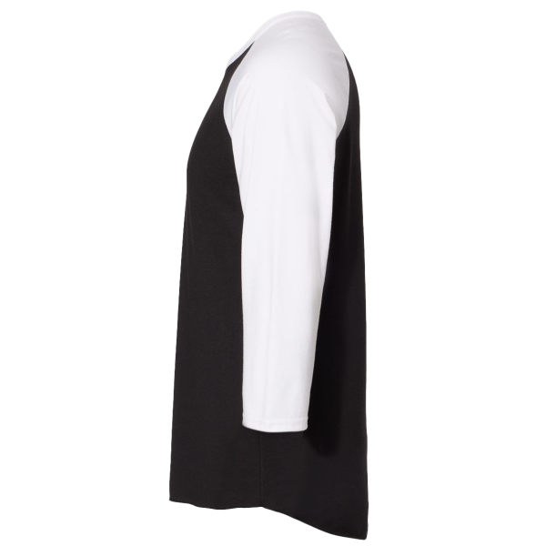 Jerzees Premium Blend Ringspun Three-Quarter Sleeve Raglan Baseball T-Shirt, Black Ink / White, Left Sleeve view