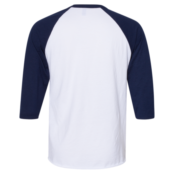Jerzees Premium Blend Ringspun Three-Quarter Sleeve Raglan Baseball T-Shirt, White / J. Navy, Back view