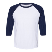 Jerzees Premium Blend Ringspun Three-Quarter Sleeve Raglan Baseball T-Shirt, White / J. Navy, Front view