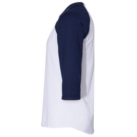 Jerzees Premium Blend Ringspun Three-Quarter Sleeve Raglan Baseball T-Shirt, White / J. Navy, Left Sleeve view