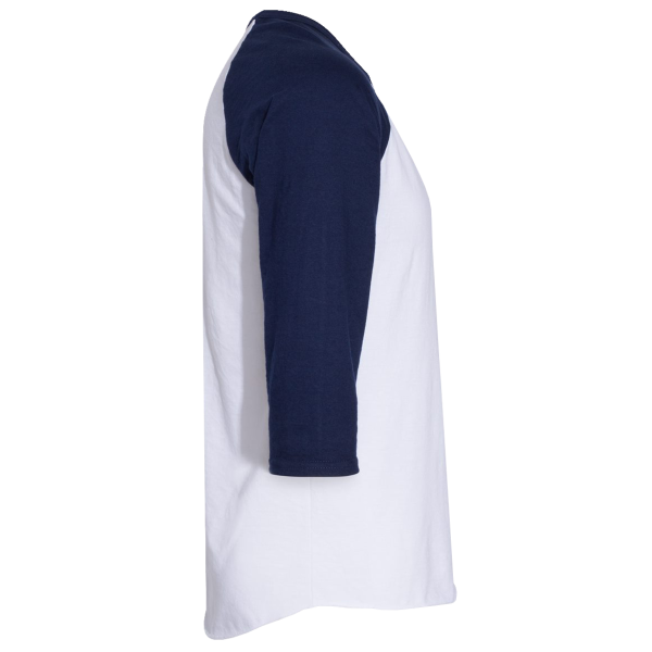 Jerzees Premium Blend Ringspun Three-Quarter Sleeve Raglan Baseball T-Shirt, White / J. Navy, Right Sleeve view