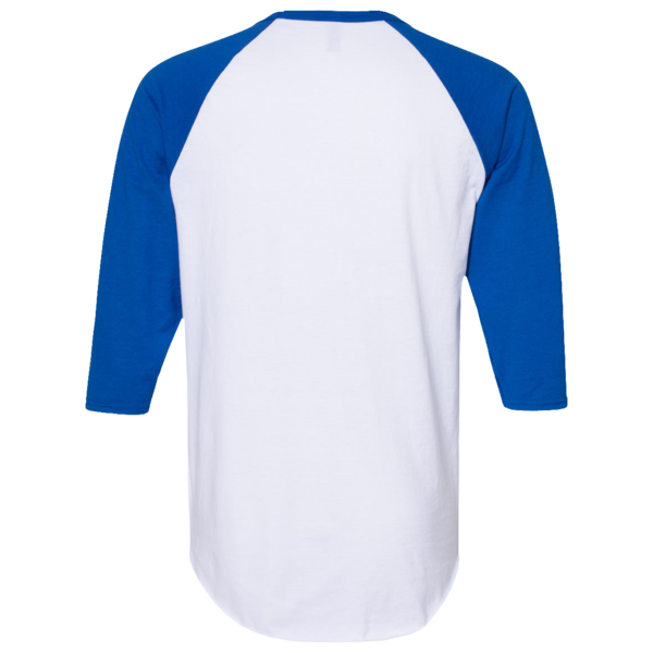 Jerzees Premium Blend Ringspun Three-Quarter Sleeve Raglan Baseball T-Shirt, White / Royal, Back view