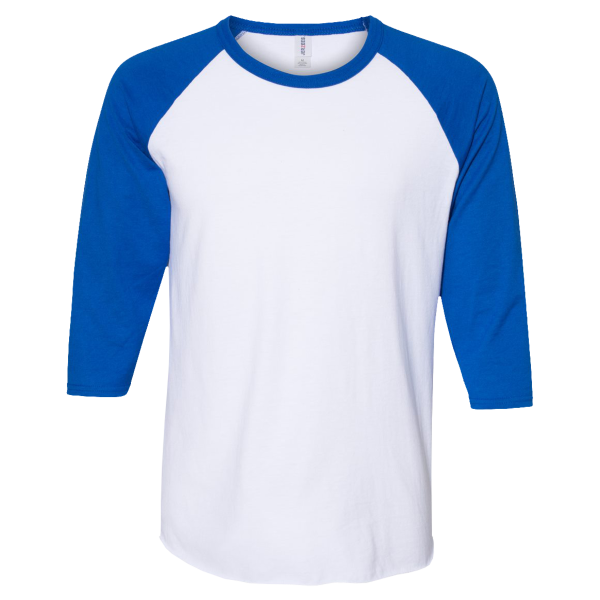 Jerzees Premium Blend Ringspun Three-Quarter Sleeve Raglan Baseball T-Shirt, White / Royal, Front view