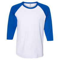 Jerzees Premium Blend Ringspun Three-Quarter Sleeve Raglan Baseball T-Shirt, White / Royal, Front view