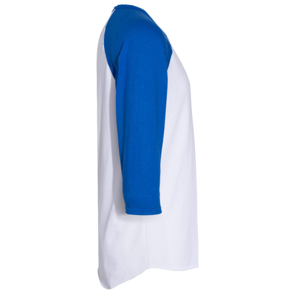 Jerzees Premium Blend Ringspun Three-Quarter Sleeve Raglan Baseball T-Shirt, White / Royal, Right Sleeve view