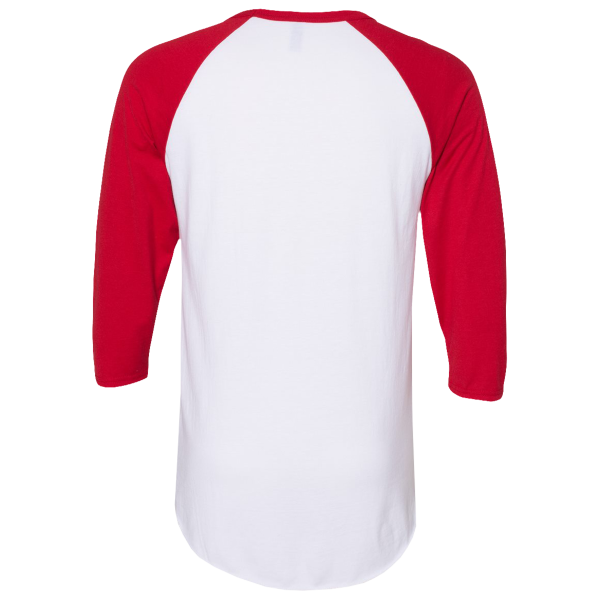 Jerzees Premium Blend Ringspun Three-Quarter Sleeve Raglan Baseball T-Shirt, White / True Red, Back view