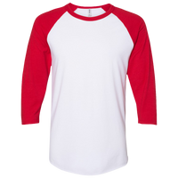 Jerzees Premium Blend Ringspun Three-Quarter Sleeve Raglan Baseball T-Shirt, White / True Red, Front view