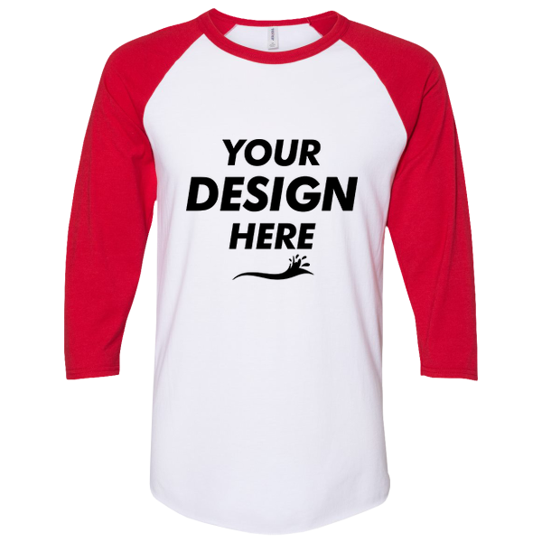 Jerzees Premium Blend Ringspun Three-Quarter Sleeve Raglan Baseball T-Shirt, White / True Red, Front view, Mockup