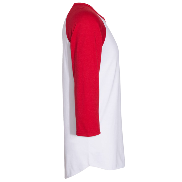 Jerzees Premium Blend Ringspun Three-Quarter Sleeve Raglan Baseball T-Shirt, White / True Red, Right Sleeve view