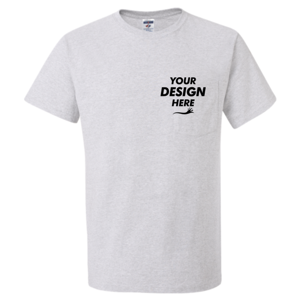 Jerzees Unisex Dri-Power® 50/50 Pocket T-Shirt, Ash, Front view, Mockup