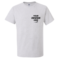 Jerzees Unisex Dri-Power® 50/50 Pocket T-Shirt, Ash, Front view, Mockup