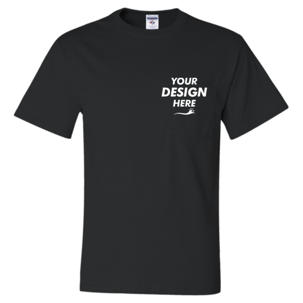 Jerzees Unisex Dri-Power® 50/50 Pocket T-Shirt, Black, Front view, Mockup