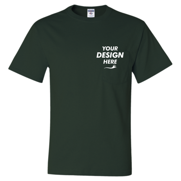 Jerzees Unisex Dri-Power® 50/50 Pocket T-Shirt, Forest Green, Front view, Mockup