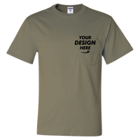 Jerzees Unisex Dri-Power® 50/50 Pocket T-Shirt, Khaki, Front view, Mockup