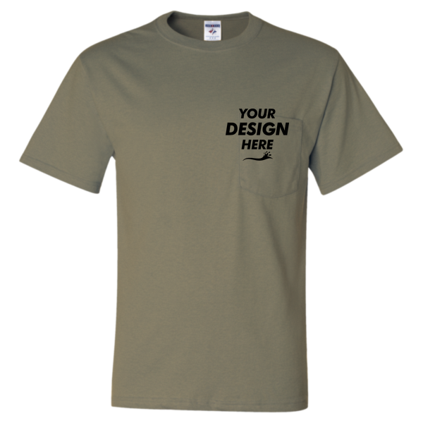 Jerzees Unisex Dri-Power® 50/50 Pocket T-Shirt, Khaki, Front view, Mockup