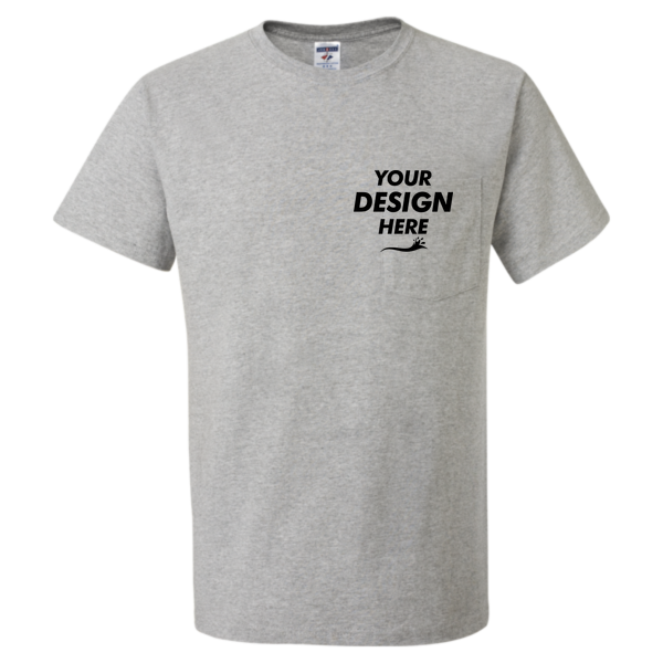 Jerzees Unisex Dri-Power® 50/50 Pocket T-Shirt, Oxford, Front view, Mockup