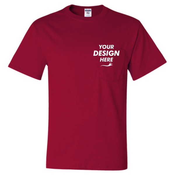 Jerzees Unisex Dri-Power® 50/50 Pocket T-Shirt, True Red, Front view, Mockup