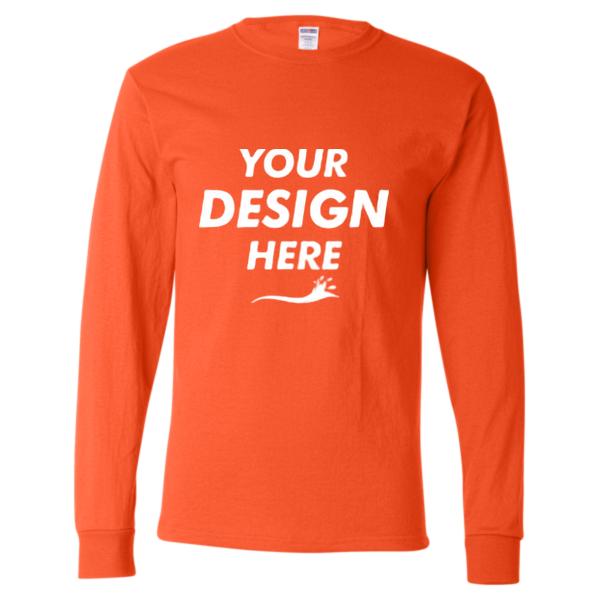 Jerzees Unisex Dri-Power® Long Sleeve 50/50 T-Shirt, Burnt Orange, Front view, Mockup