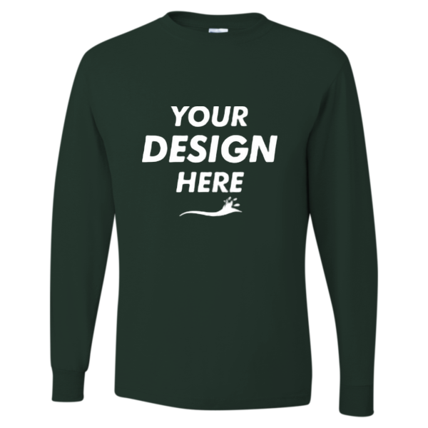 Jerzees Unisex Dri-Power® Long Sleeve 50/50 T-Shirt, Forest Green, Front view, Mockup