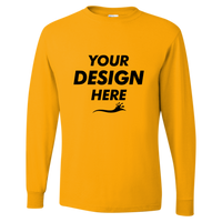 Jerzees Unisex Dri-Power® Long Sleeve 50/50 T-Shirt, Gold, Front view, Mockup