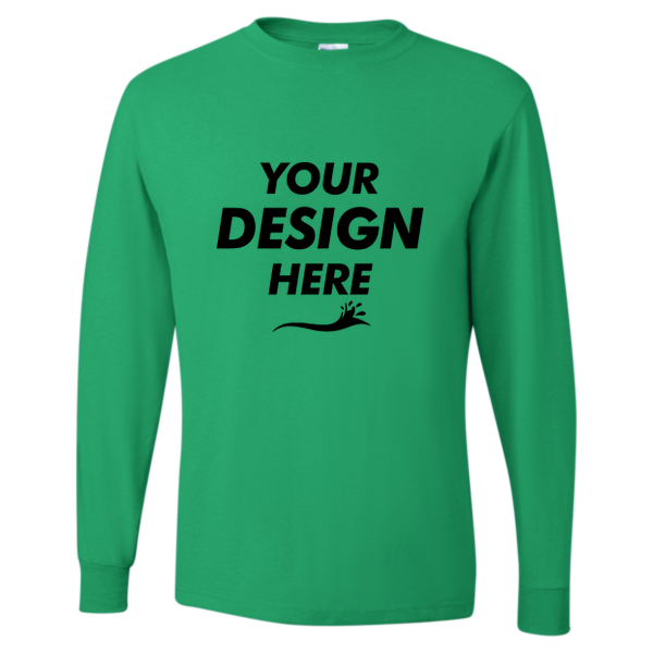 Jerzees Unisex Dri-Power® Long Sleeve 50/50 T-Shirt, Kelly, Front view, Mockup