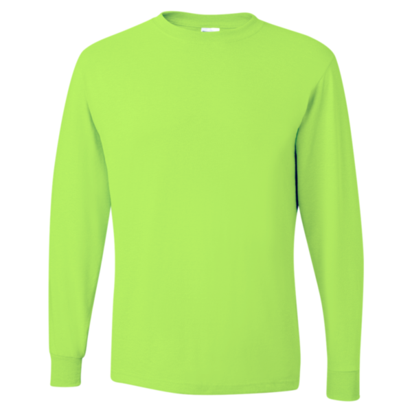 Jerzees Unisex Dri-Power® Long Sleeve 50/50 T-Shirt, Safety Green, Front view