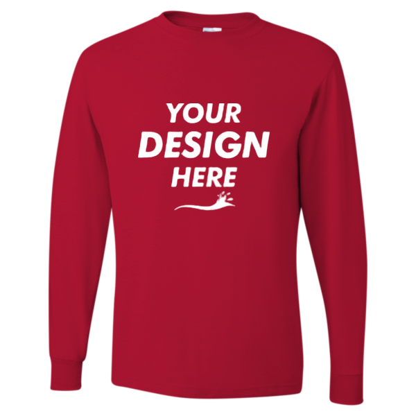 Jerzees Unisex Dri-Power® Long Sleeve 50/50 T-Shirt, True Red, Front view, Mockup