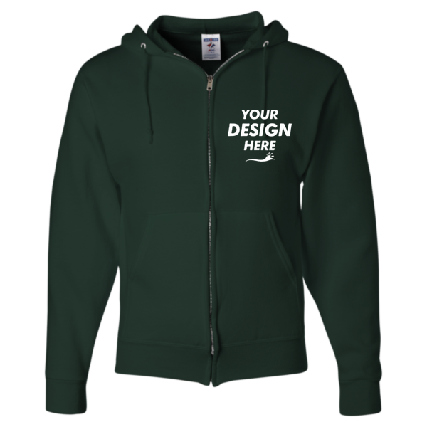 Jerzees Unisex NuBlend® Full-Zip Hooded Sweatshirt, Forest Green, Front view, Mockup